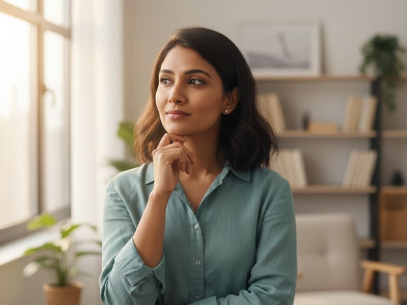 Person thinking with question marks about DMIT test